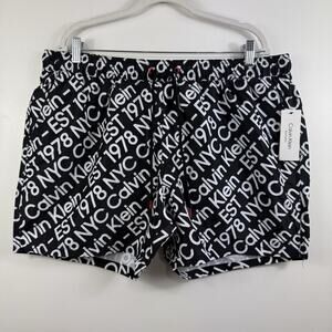 New Calvin Klein Swimwear Black White Logo Print Swim Trunks Mens XXL Beach